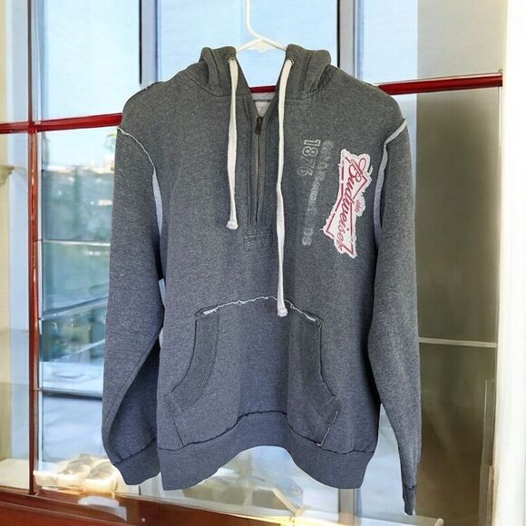 Budweiser Womenβs 1/4 Zip Hoodie | MV Sport | Gray Distressed Style | Size L/XL - Picture 1 of 8